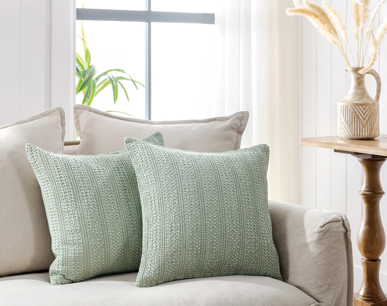 26x26 Pillow Covers Boho Euro Shams Set of 2 Decorative Throw Pillow Covers Cotton Large Square Pillowcase for Couch Bed, Sage Green