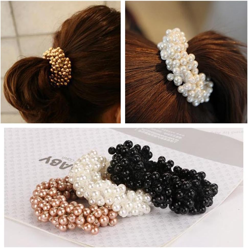 Ruihfas3Pcs Fashion Korean Hair Scrunchies Accessories Beaded Elastic Hair Ties for Women Girls Pearls Hair Bands Ropes
