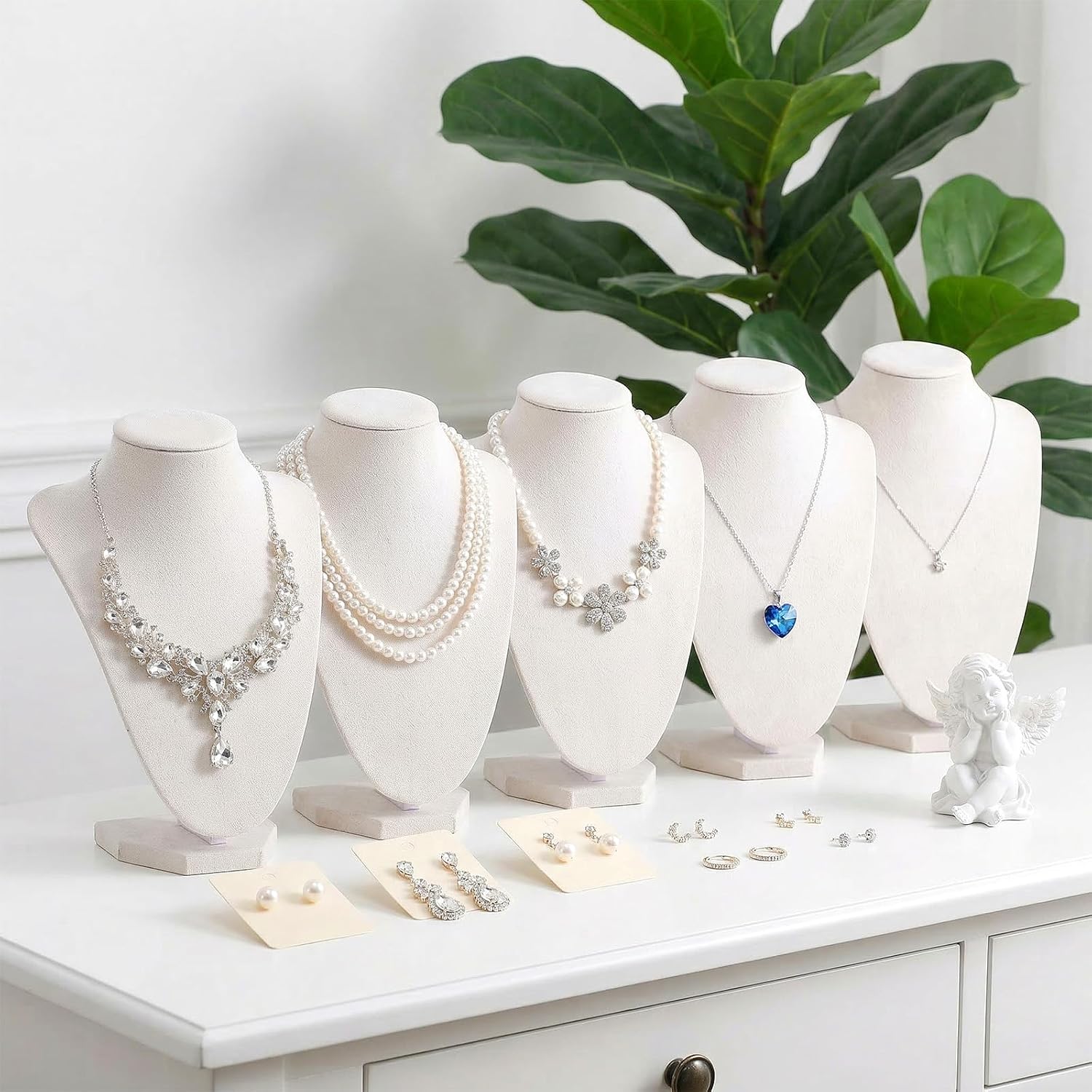 6 Pack Jewelry Display Stand Set, 4pcs Necklace Bust Display Stand and 2pcs T Bar Bracelet Holder, Mannequin Bust Stands Jewelry Displays for Home Store Retail Vendors Trade Show (Velvet)