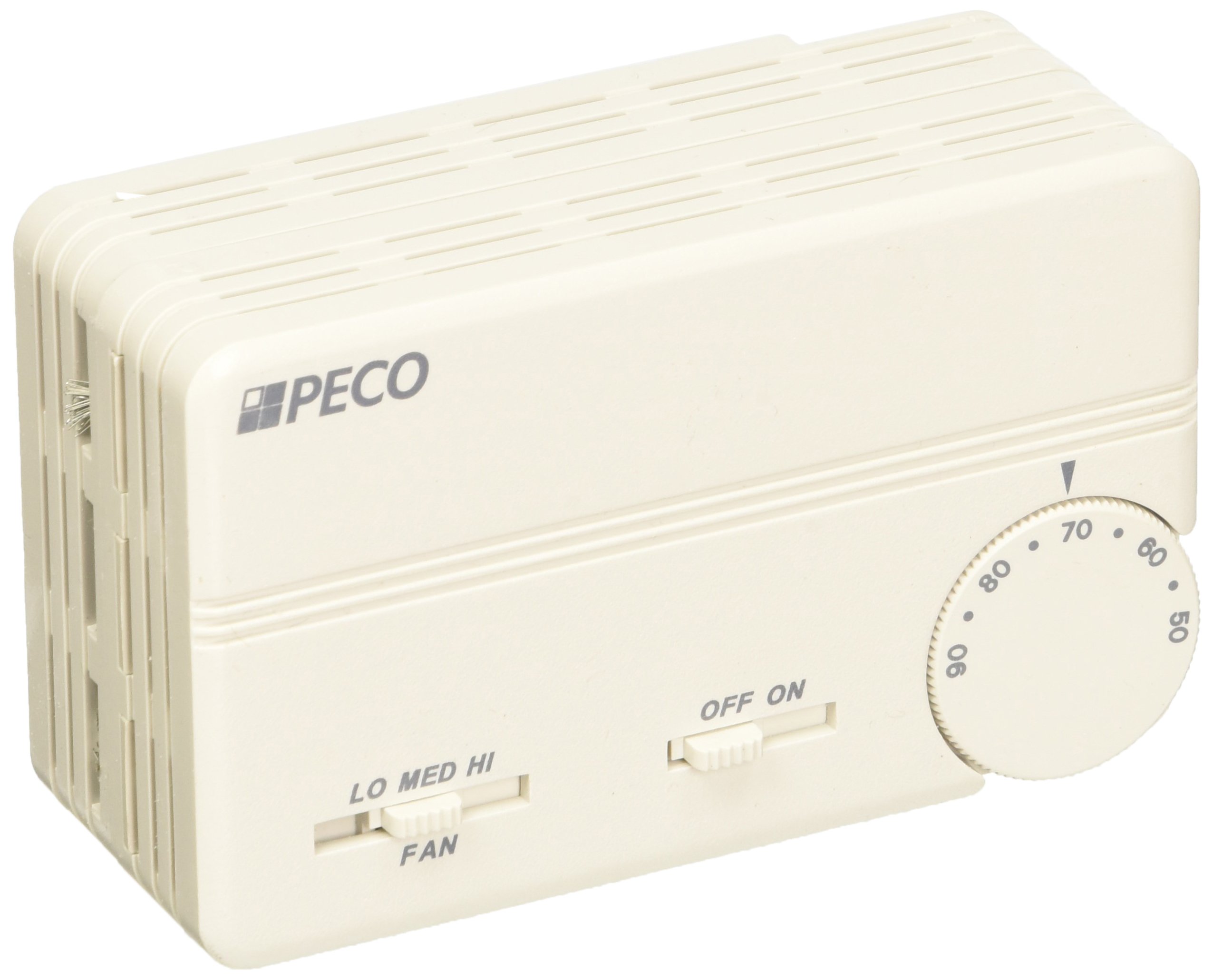 PECOTA155-028 3 Speed Fan Coil Programmable Thermostat with Wire Leads, On-Off, Line Voltage, White