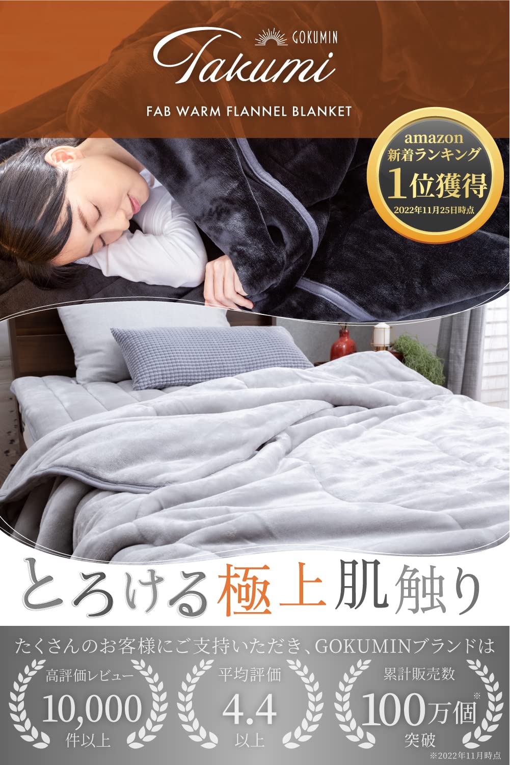 Amazon｜GOKUMIN 毛布 ブランケット 冬用 吸湿発熱 豪華2枚合わせ