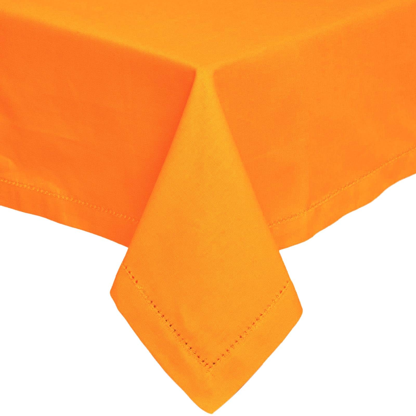 HOMESCAPES Orange Table Cloth, Plain Cotton Tablecloth, Rectangular, Handcrafted & Durable Dining Table Cover with Hem Stitch, Hypoallergenic, Washable, 137 x 178cm