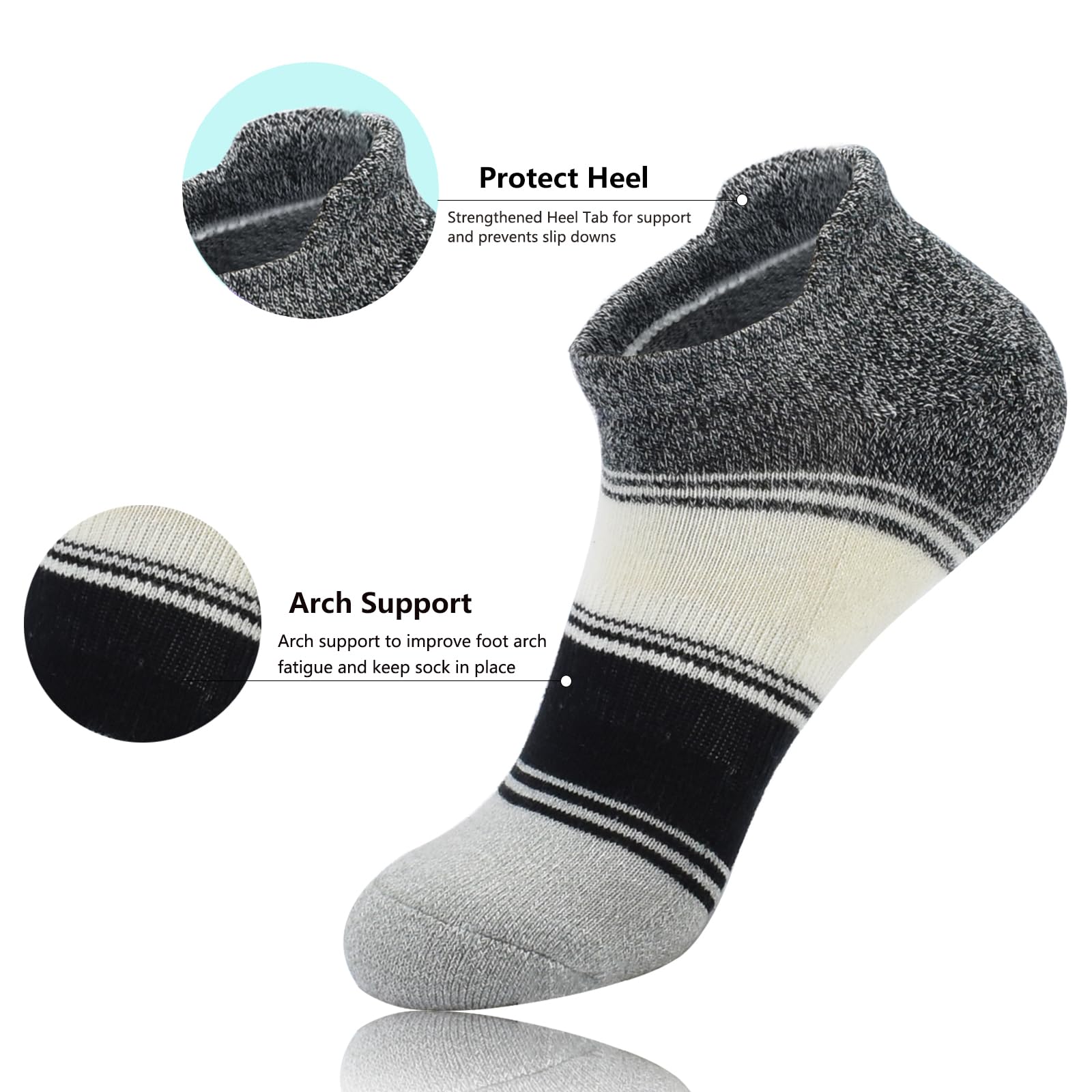 Calcetines deportivos de algodón para mujer, de corte bajo, acolchados, transpirables, para correr, con lengüeta, de algodón, paquete de 6