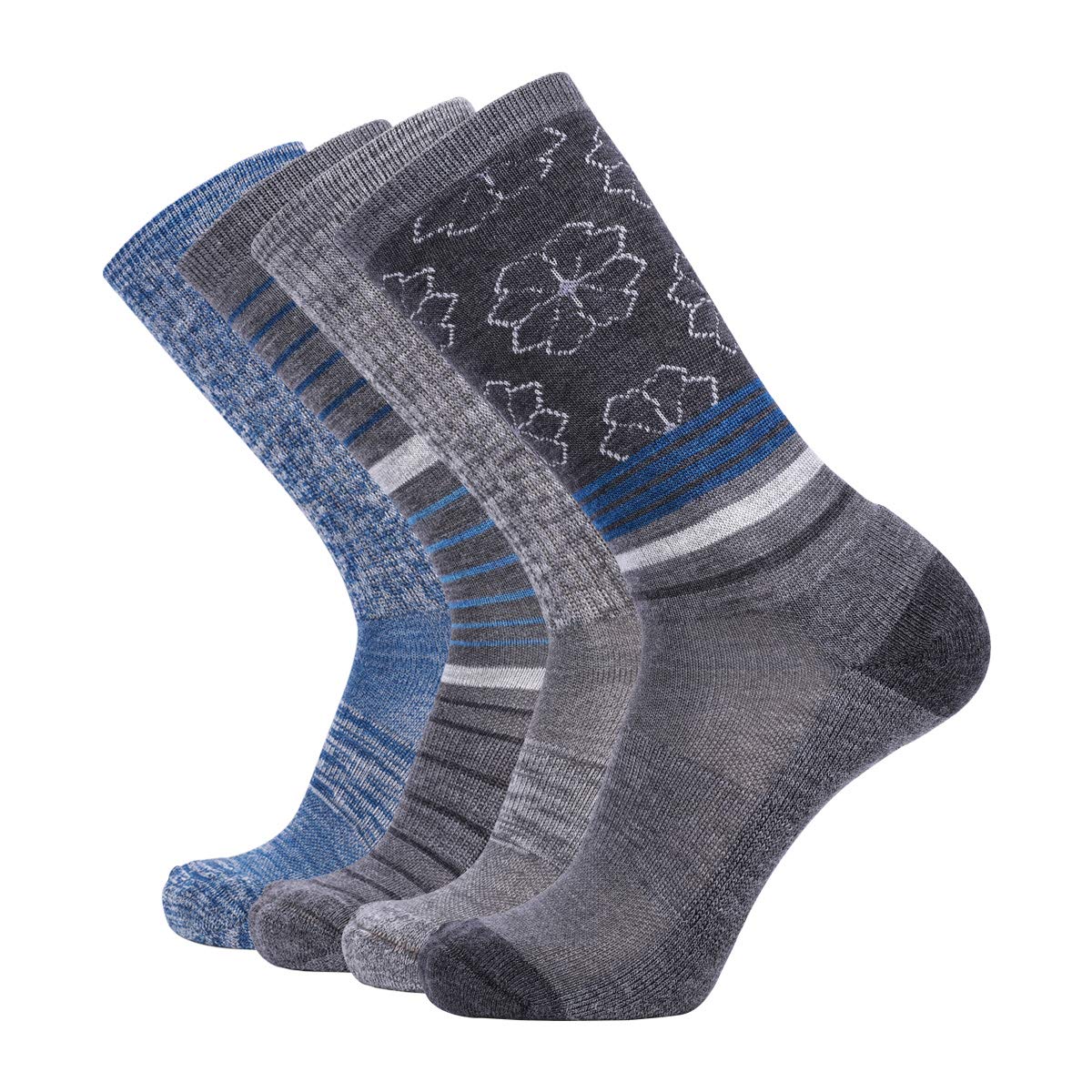 EnerWear 4 Pack Women's Merino Wool Outdoor Hiking Trail Crew Sock