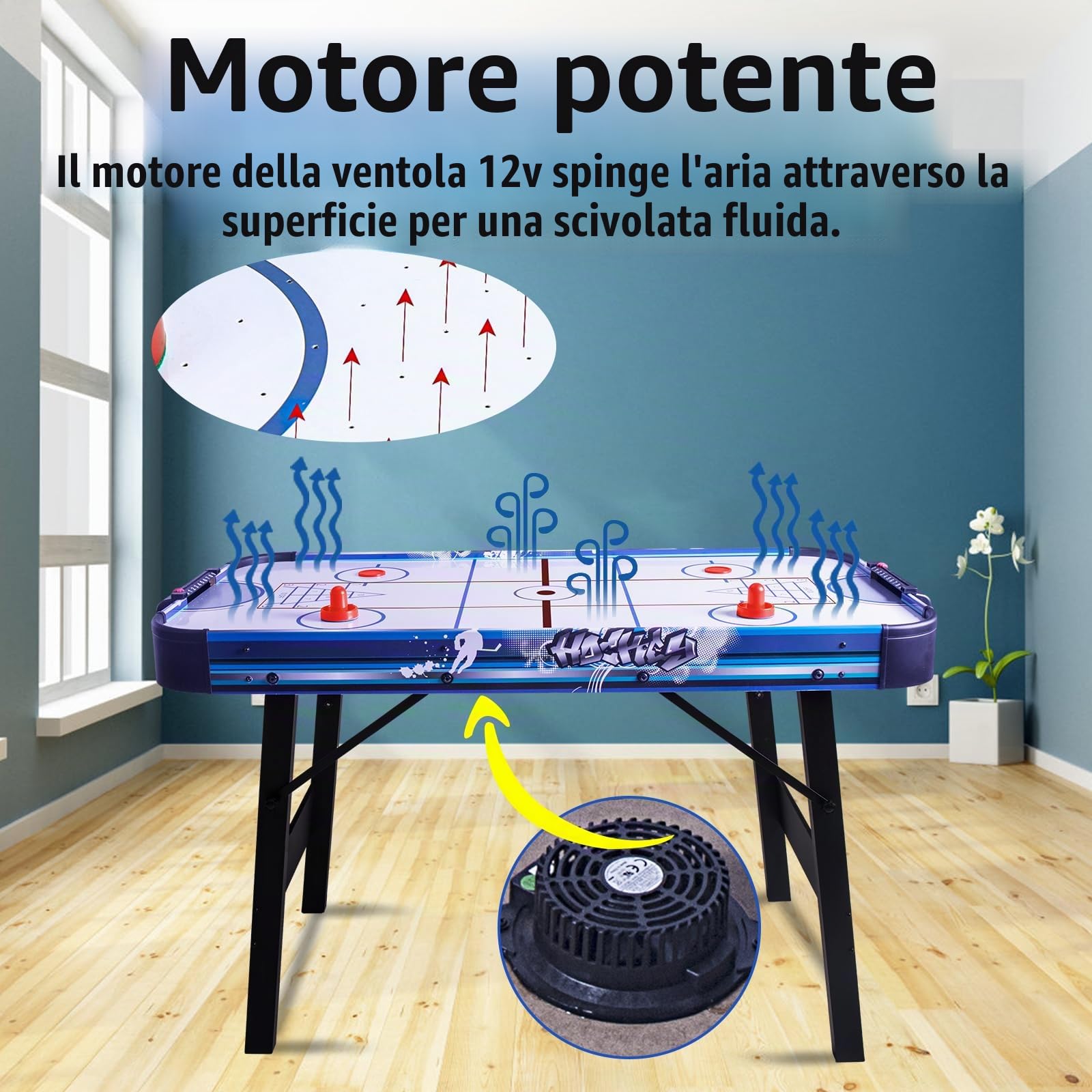HLC Tavolo multigioco 3 in 1, Air Hockey Tavolo, Bowling, Shuffleboard, con ventilatore 12 V, misura 130 x 61 x 78 cm