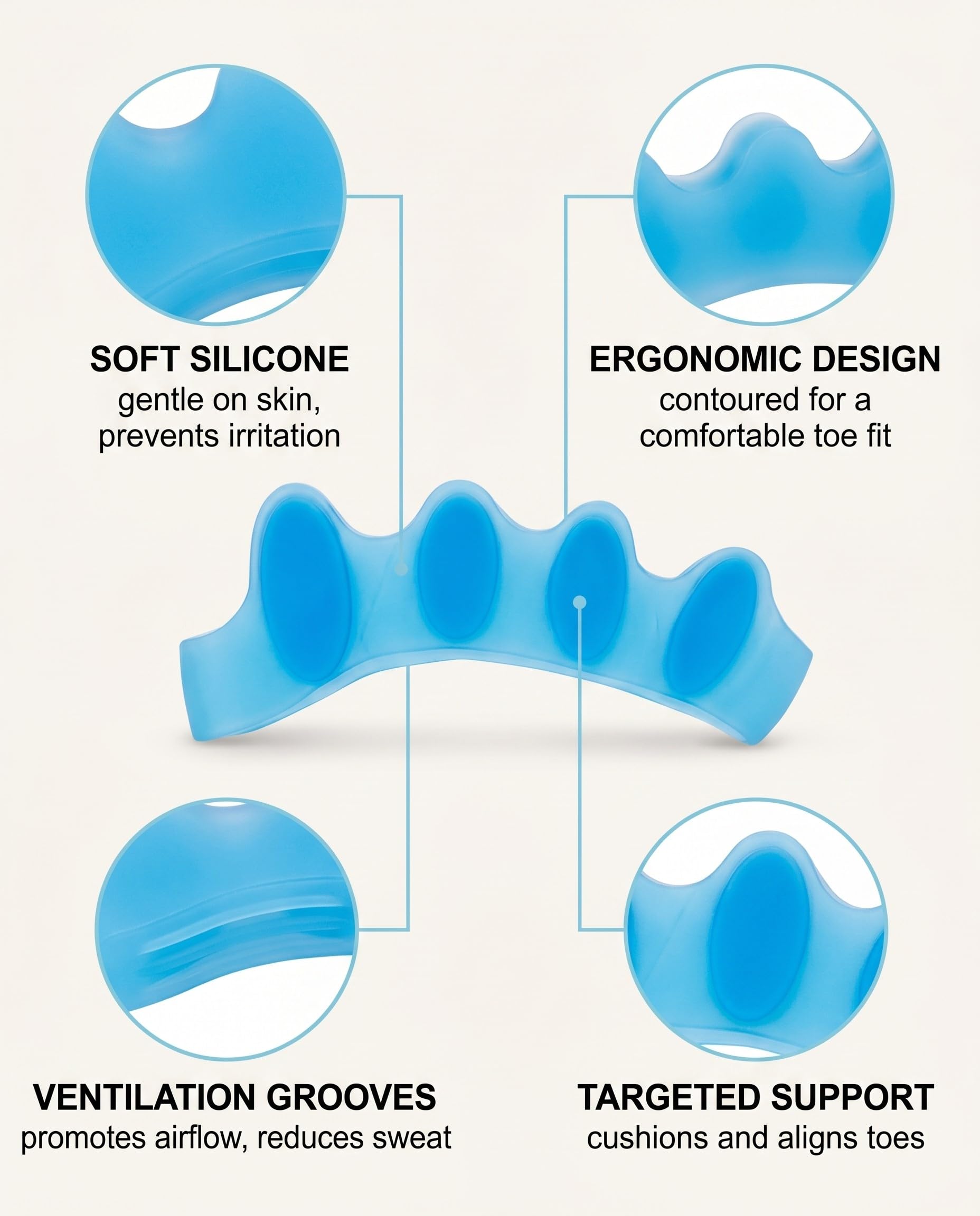 Separatore Dita Piede, 4 Pezzi Distanziatori in Silicone Premium per Alluce Valgo, Dita a Martello e Borsiti