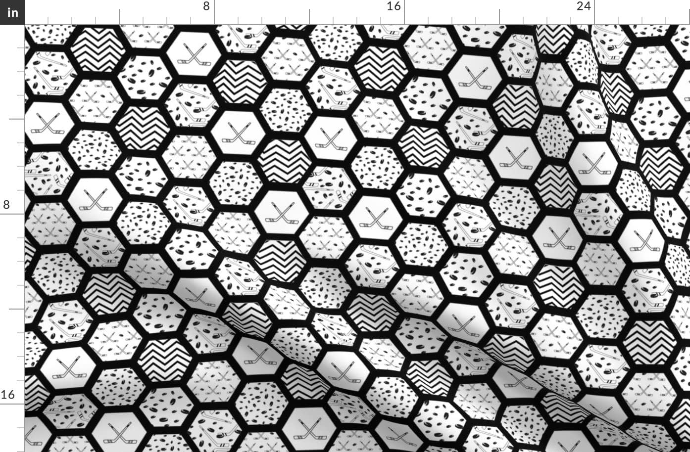 Spoonflower Fabric - Hockey Sports Hexagon Quilt Topper Wholecloth Cheater Quilt Patchwork Printed on Organic Cotton Sateen Fabric by The Yard - Sewing Quilting Apparel Home Decor