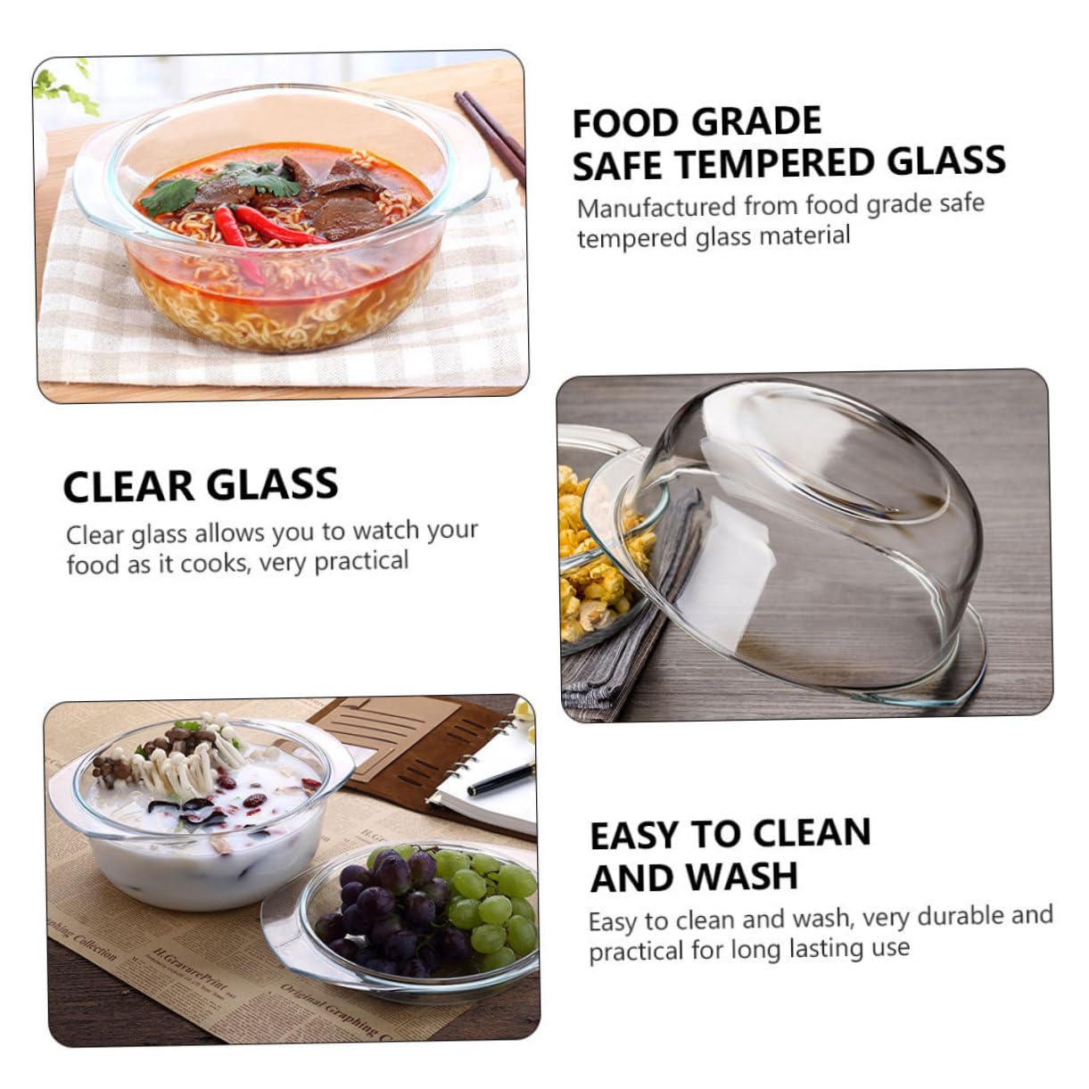 Ciieeo Hitzebeständiger Glas topf mit Deckel Mikrowellengeeignete Spülmaschinenfeste Glasschüssel Kratzfeste und Verschleißfeste Suppenterrine für Ofen und Alltag