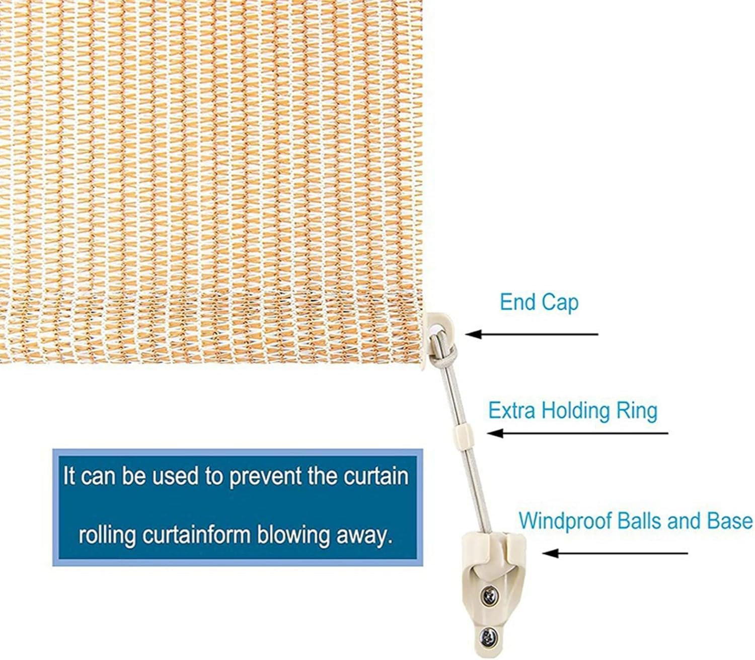 2 Set Beige Coolaroo Bungee Kit + End Caps Parts Shade Tie Downs Replacement Shade Parts Suitable for Coolaroo Exterior Cordless Roller Shades Outdoor Blinds Prevents Sunshade Swaying