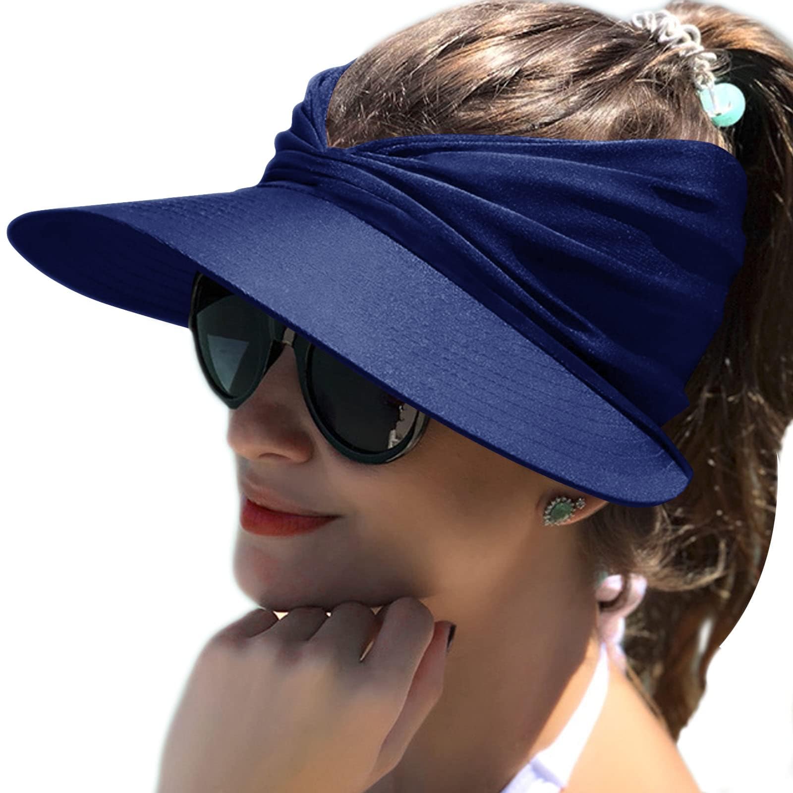 YSTrillion Sombrero Playa Mujer,Visera Mujer Verano,Sombrero de Cola de Caballo Plegable Anti UV Gorra para Deportes,Tenis,Correr 56-65CM