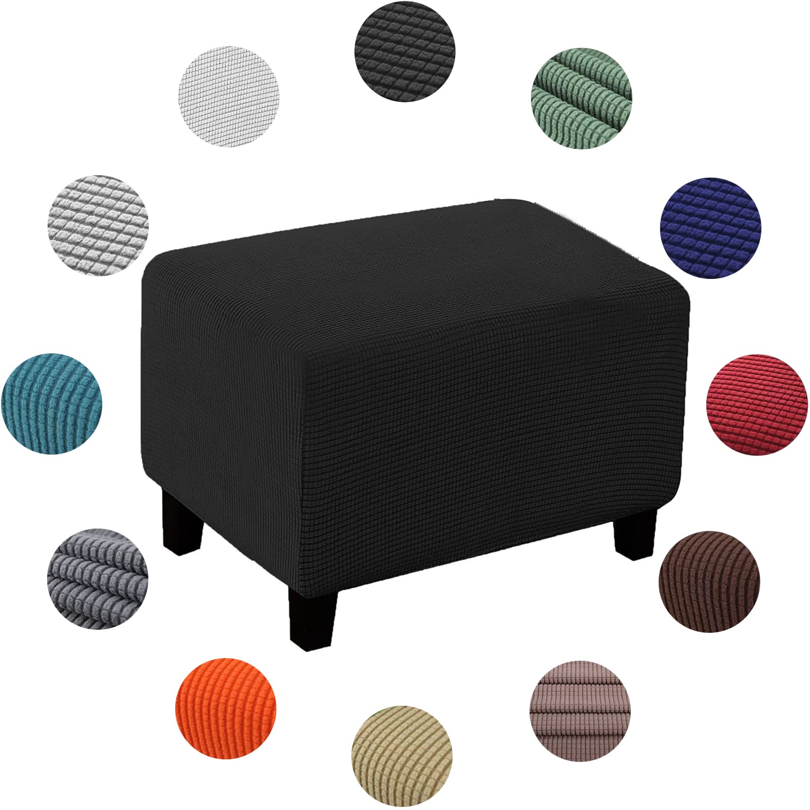 XJKH Stretch Footstool Slipcover - Soft Yellow Square Ottoman Cover for Living Room - Washable Pouffe Protector - S Size