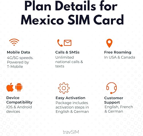 Miniatura 5 de travSIM Tarjeta SIM de México  Utiliza la red T-Mobile  Datos móviles de 5 GB  Roaming gratuito Estados Unidos y Canadá  La tarjeta SIM de México