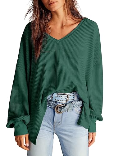 Dokotoo Womens Waffle Knit Tops Fashion 2026 Long Lantern Sleeve