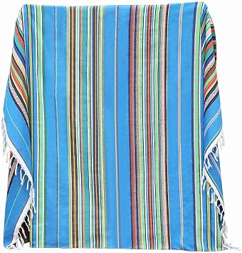 Eccbox 84 X 59 Inch Large Serape Blanket With Assorted Bright Colors - Mexican Tablecloth for Wedding Party Decorations Jacquard Blue