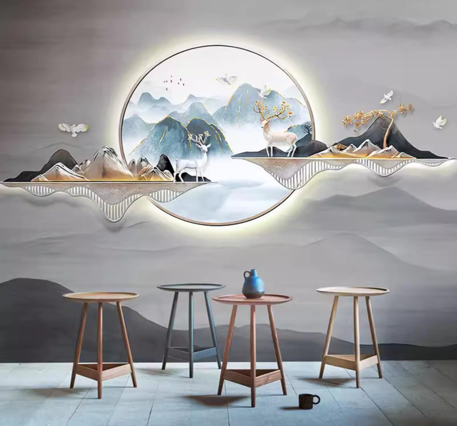 Three Dimensional Relief Landscapes Reindeer Artistic Atmosphere 3D Wallpaper Easy Install Feature Office Living Room Sofa Bedroom TV Background Wall Decoration-300cm×210cm