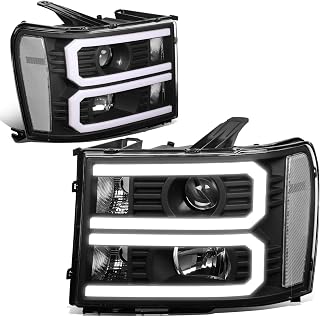DNA Motoring HL-LB-SIE07-BK-CL1 Black Housing LED U-Halo Bar Projector Headlights Replacement for 2007-2014 SIERRA