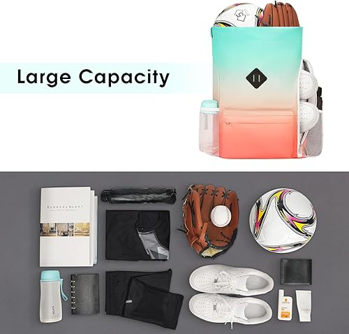 Miniatura 4 de WANDF Mochila deportiva con cordón y compartimento para zapatos, resistente al agua, para mujeres y hombres, Gradiente grande rojo-verde, Mochilas