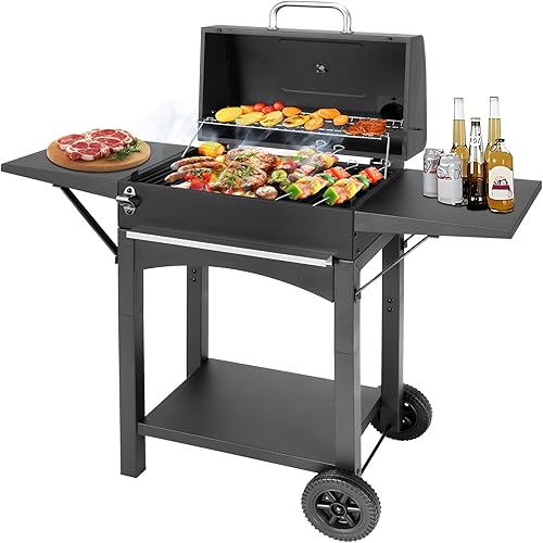 Charcoal Grills Outdoor BBQ Grill with 2 Side Table,Barbecue Grill Smoker with 343 Sq.in.Cooking Area for Outdoor Cooking Backyard Camping Picnics Beach by DNKMOR