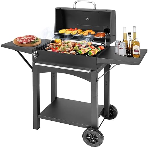 Charcoal Grills Outdoor BBQ Grill with 2 Side Table,Barbecue Grill Smoker with 343 Sq.in.Cooking Area for Outdoor Cooking Backyard Camping Picnics Beach by DNKMOR