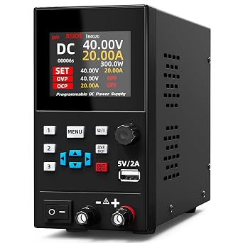 BSIDE 40V 20A DC Power Supply Variable ، قابل للبرمجة مع مقبض التشفير ، تبديل قابل للتعديل لمصدر طاقة منظم ، شاشة LED بأربعة أرقام مع تخزين الذاكرة ، منافذ USB 5V / 2A وزر الإخراج