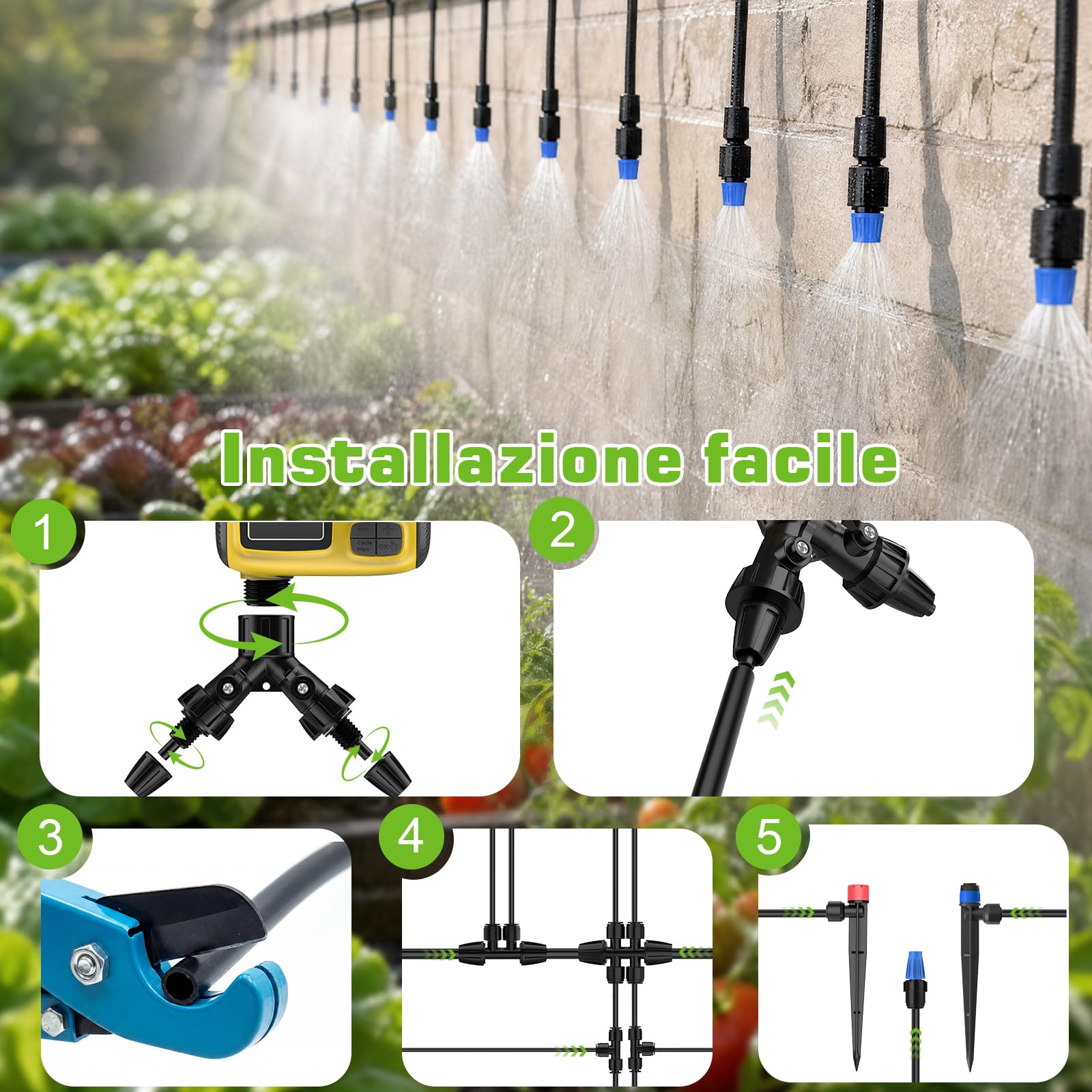 Kit di Irrigazione a Goccia con Timer Irrigazione, Sistema di Irrigazione Automatica Programmabile 25m Tubo Irrigazione a Goccia, Kit Irrigazione Giardino Completo per Giardino e Orto