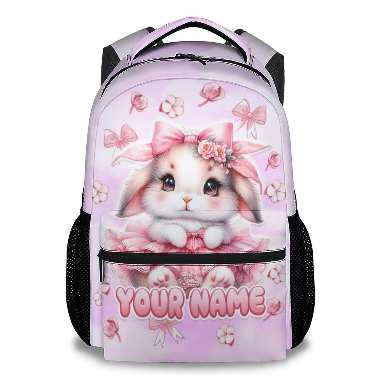 PUREGIFTS Personalized Kids School Backpack - 17 Inch Bunny Backpacks for Girls - Fashion Toddler Bookbag for Kindergarten