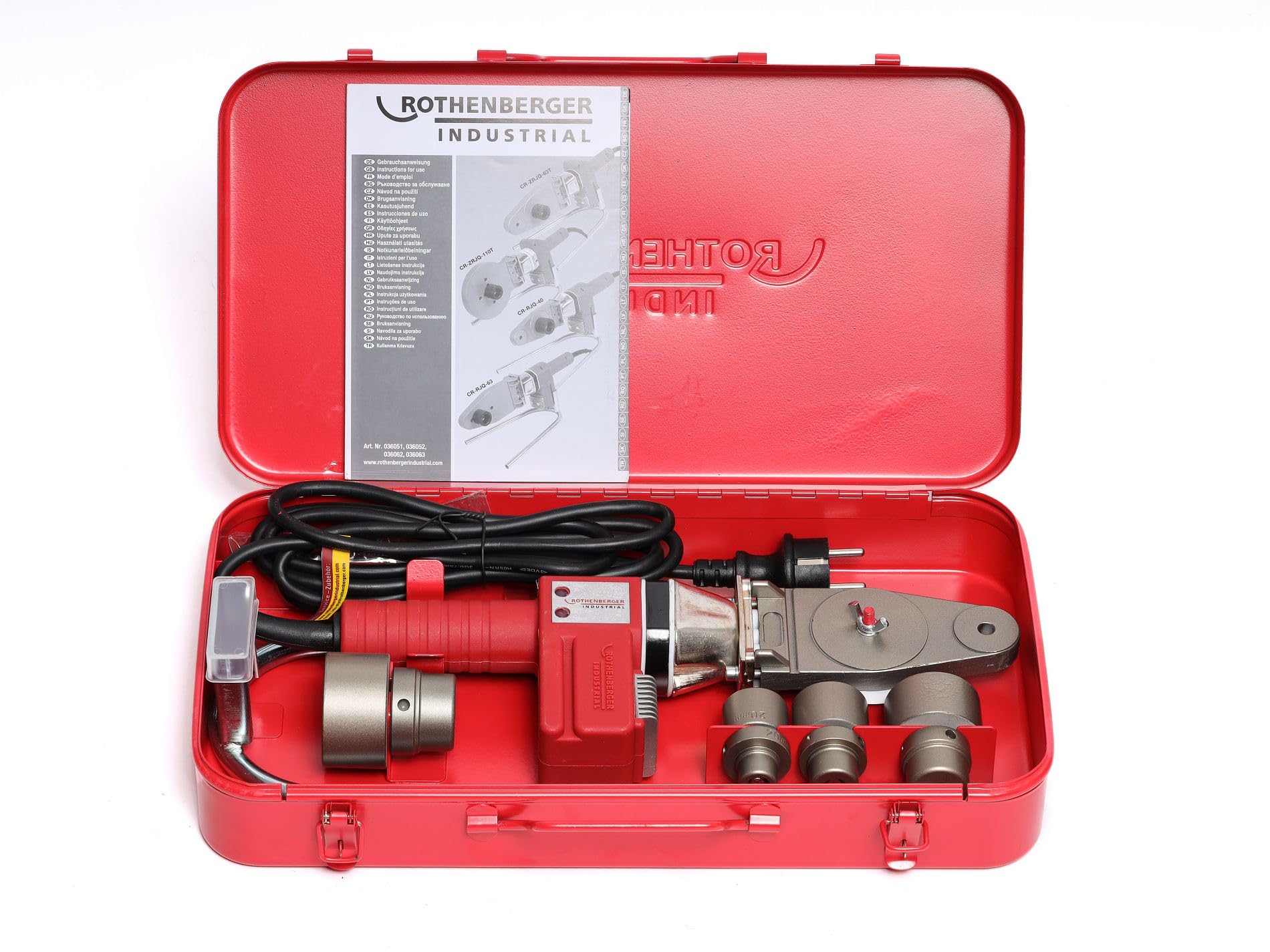 ROTHENBERGER Industrial Muffenschweißgerät als 10 teiliges Set im Transportkoffer - 650 Watt; Arbeitstemperatur: 260°C - 36051