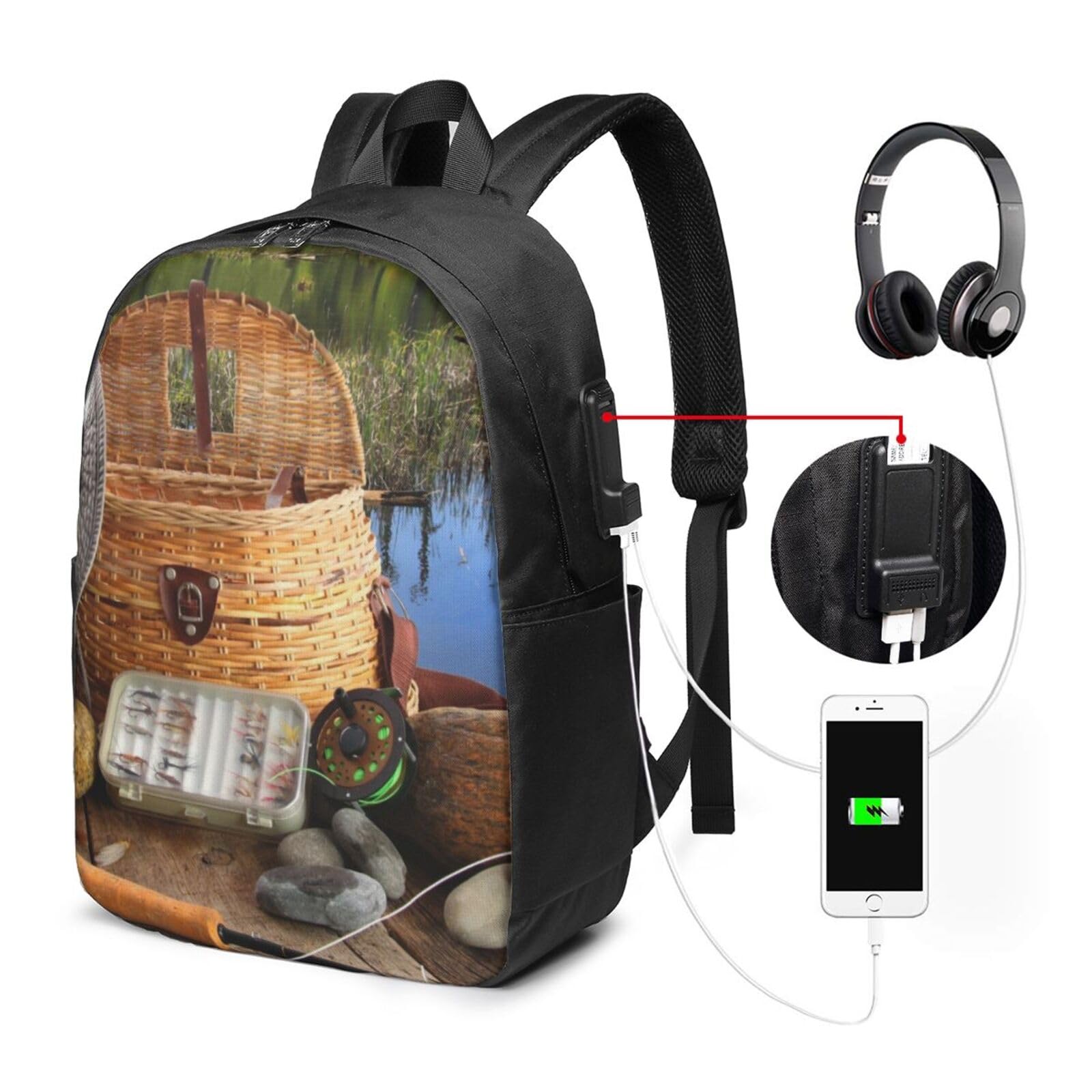 Skull Singing with Guitar Printed Laptop Backpack Porta USB 17