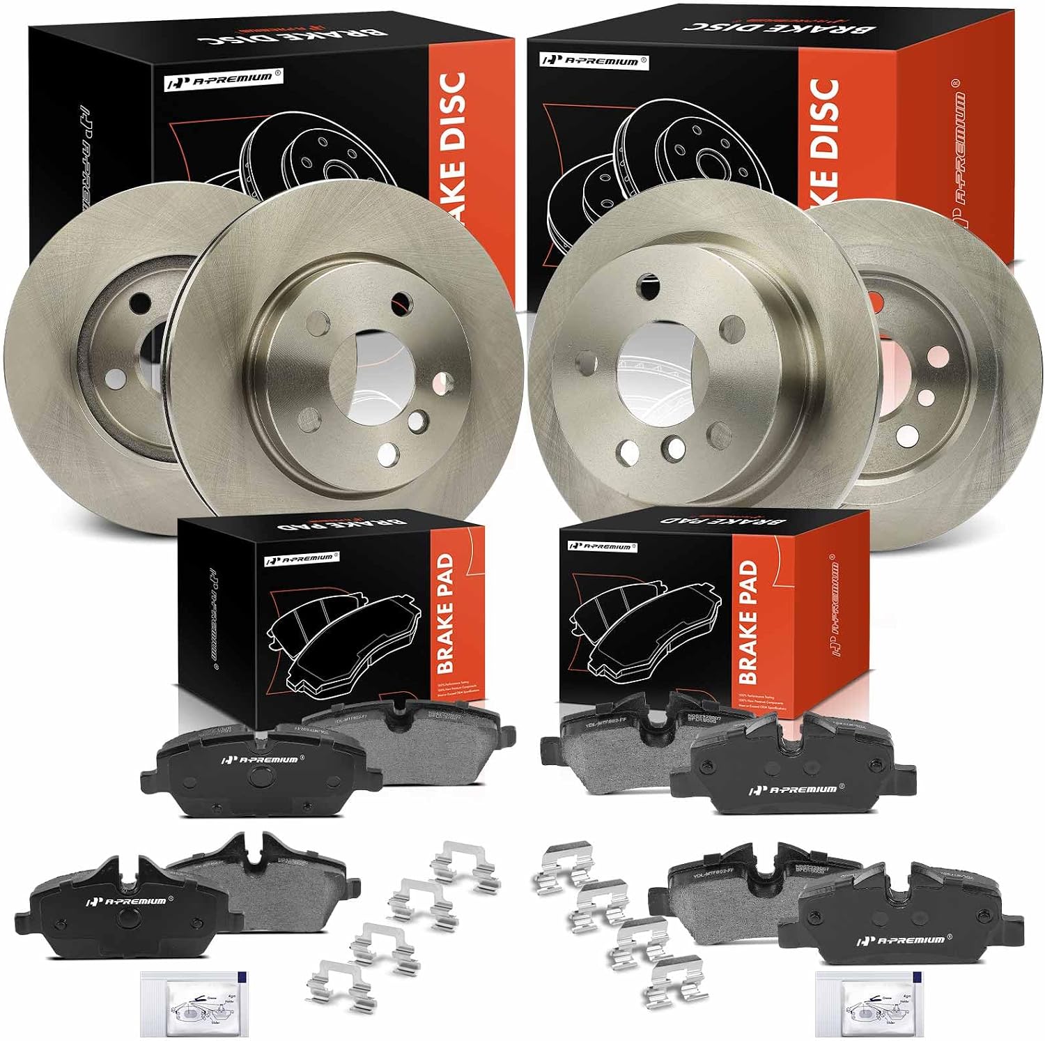 A-Premium Front Vented and Rear Solid Disc Brake Rotors + Ceramic Pads Kit Compatible with Select Mini Models - Cooper 2015 2016 2017 2018 2019, 12-PC Set