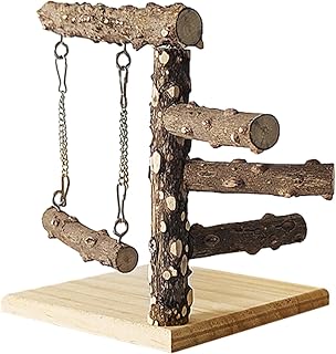 Soporte de juego para pájaros para loros, escalera de entrenamiento de madera con escalera de escalada, soporte portátil para loros, juguetes para pájaros, color marrón