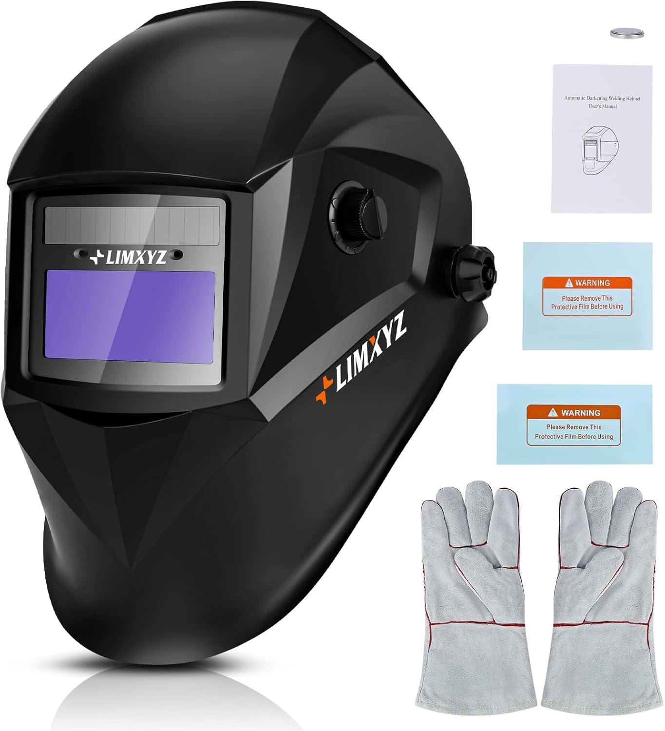 Welding Helmet Auto Darkening,True Color Welding Hood Solar Powered 3.66 * 1.69",Mask With 2 Arc Sensors,Wide Shade 4/9-13 Suitable for TIG, MIG, MAG With Welding gloves (M-001)