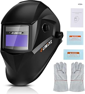 LIMXYZ M-001 Auto Darkening Welding Helmet True Color Solar Powered 3.66x1.69" View 2 Sensors Shade 4/9-13 + Gloves