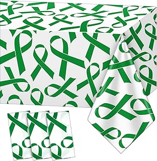Breling 3 Pcs Mental Health Awareness Tablecloth, Pancreatic Awareness Table Cover, Colon Prostate Cancer Items Plastic Tablecloth for Society Events Party Supplies(Green)