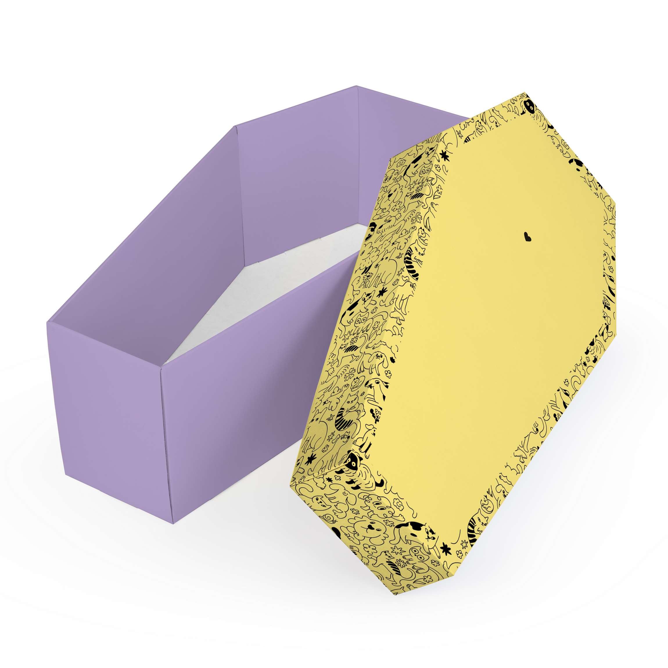 FOLDZILLA Cardboard Animal Coffin for Dogs, Cats and Small Animals 61 x 31 x 21 cm Cardboard Coffin to Say Goodbye - Lilac Yellow
