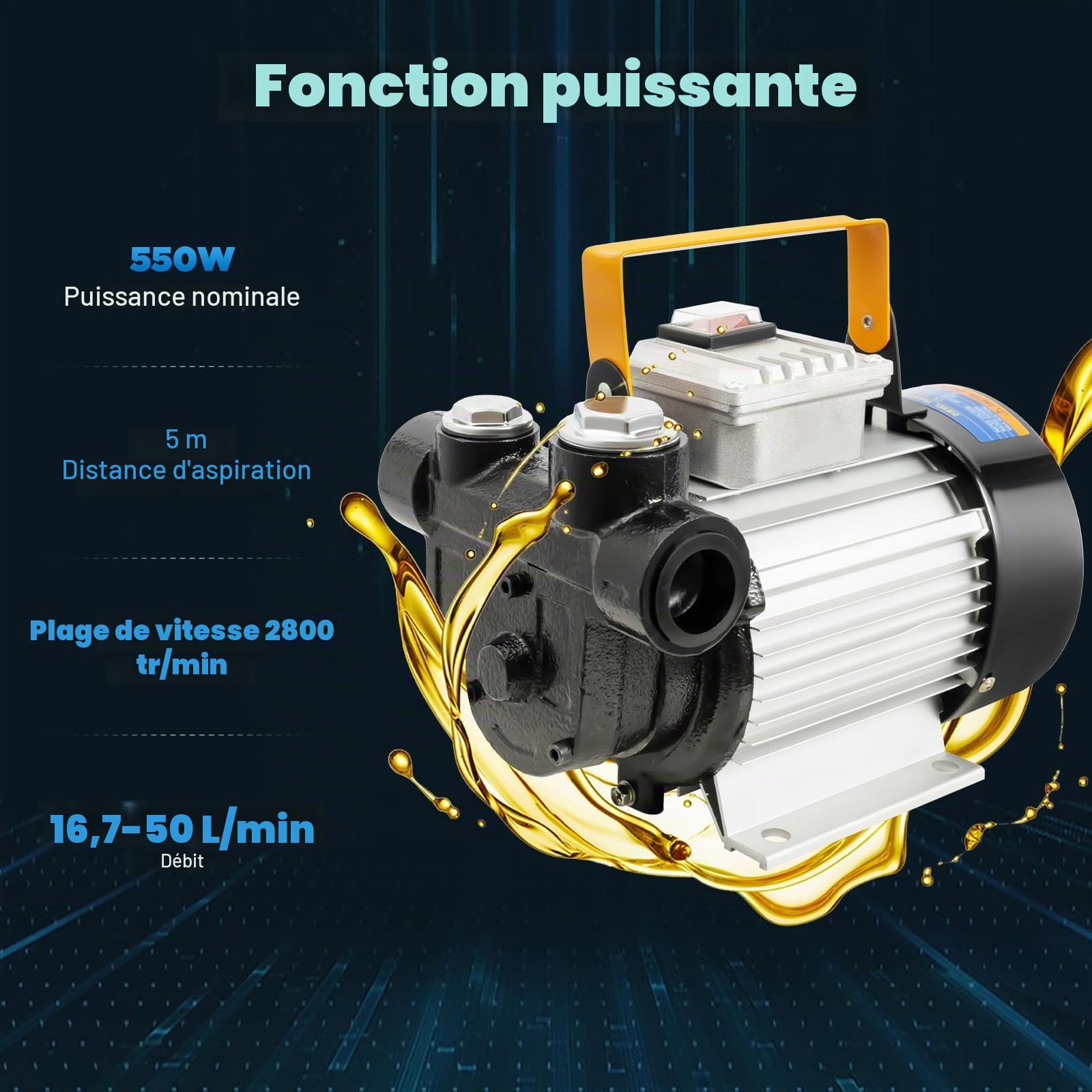 Pompe Electrique Carburant 550W 2800 r/min, Pompe Gasoil 220V Autoaspirante Débit 20-60 L/min Pour Fûts Camions Pellettes Bateaux Avec Filtre Et Base Stable