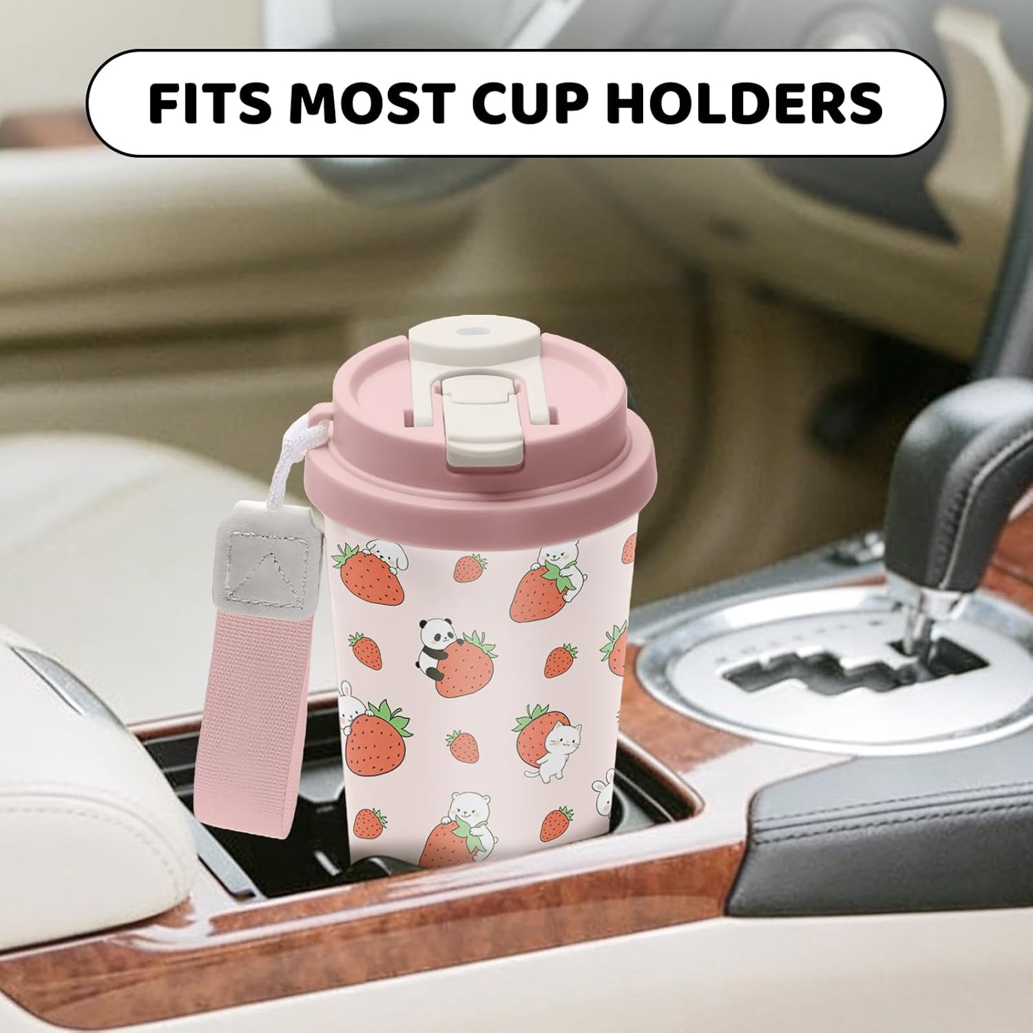 Strawberry Stainless Steel 2-in-1 Lid Coffee Tumbler 18 oz Cute Strawberries Print Insulated Travel Coffee Mug Strawberry Gifts for Women Girls Birthday Christmas - Image 8