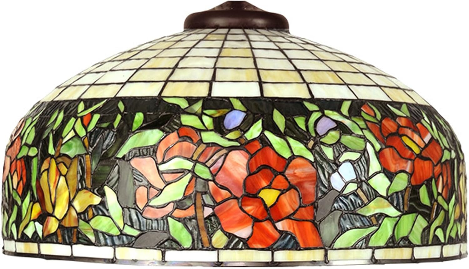 Tiffany Lamp Shade Replacement Wisteria Tulip Rose Dragonfly Stained Glass Lampshade Only with Cap Fit for Table Lamp Floor Light Pendant Light Ceiling Fixture W20"XH10",Red rose