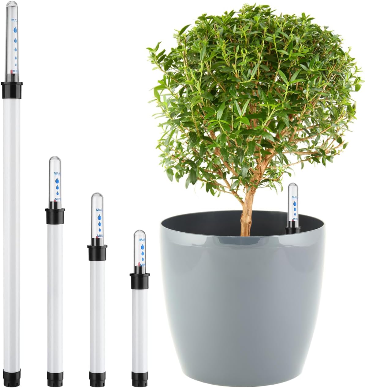 Water Level Indicator for Plants, 4Pcs Flower Pot Water Shortage Reminder Gauge Display Indicator for Indoor/Outdoor Plants, Home Garden Use, 3.7" + 4.8" + 5.8" + 10.2" (4 Sizes)