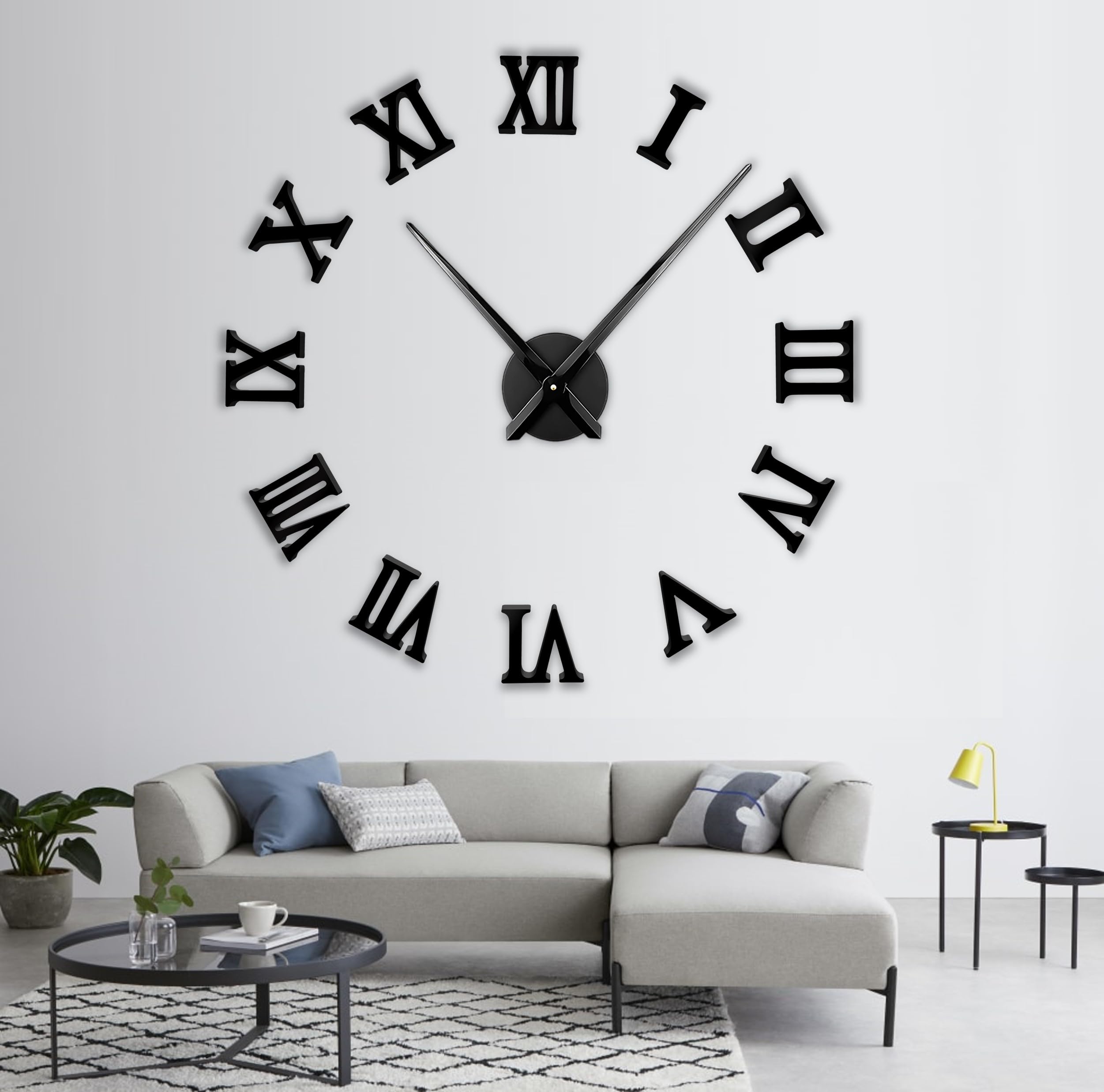 R&M ORIENT® 3D Wall Clock Large Modern Mute DIY - Roman Numerals - Luxury Decoration Gift - Wall Sticker - Clocks for Office Living Room Bedroom Decor Home Office Quartz Clock (C-Black)
