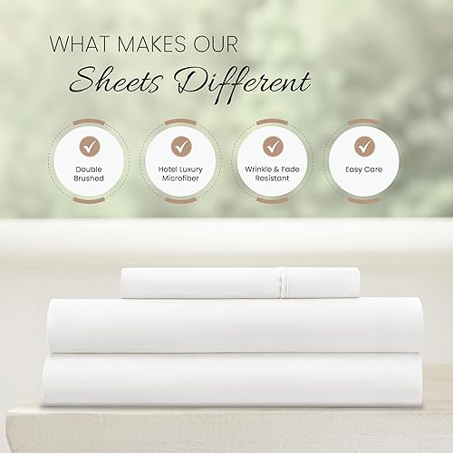 Miniatura 4 de Juego de cama de 3 piezas Beckham Hotel Collection Luxury, microfibra suave afelpada, Microfibra, Blanco, gemelo