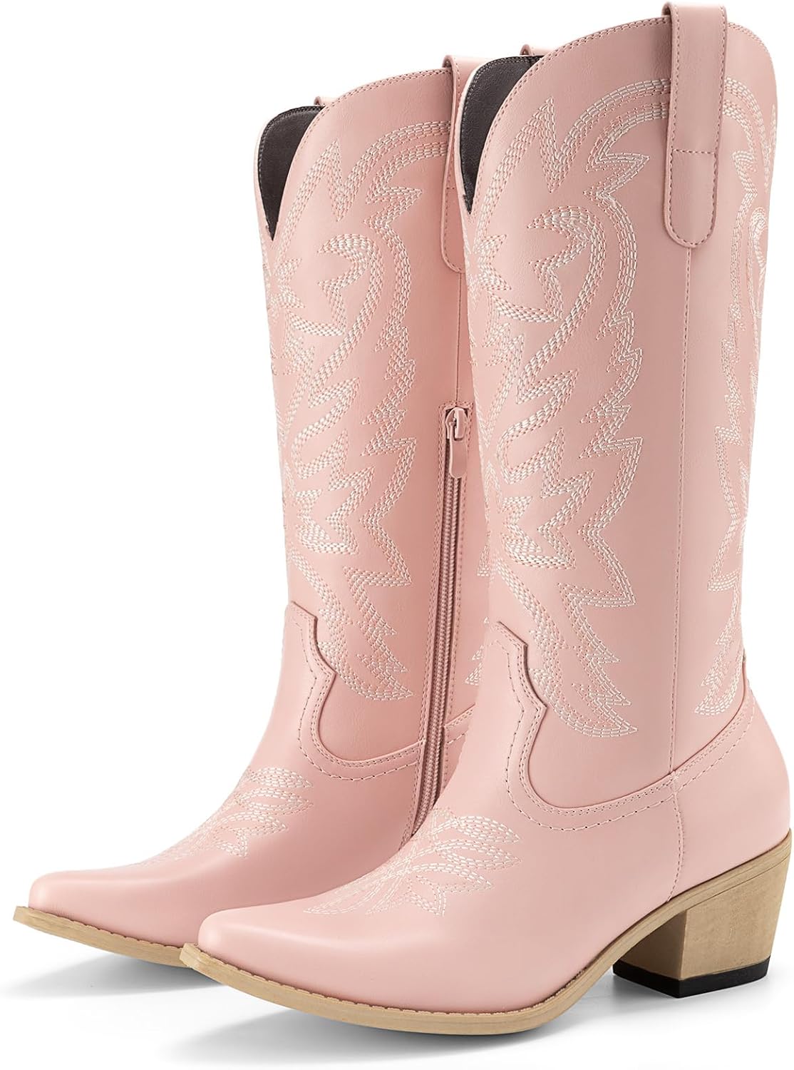 Athlefit Cowboy Cowgirl Boots for Women Fashion Low Chunky Heel Snip Toe Embroidery Western Mid Calf Boots - Image 5