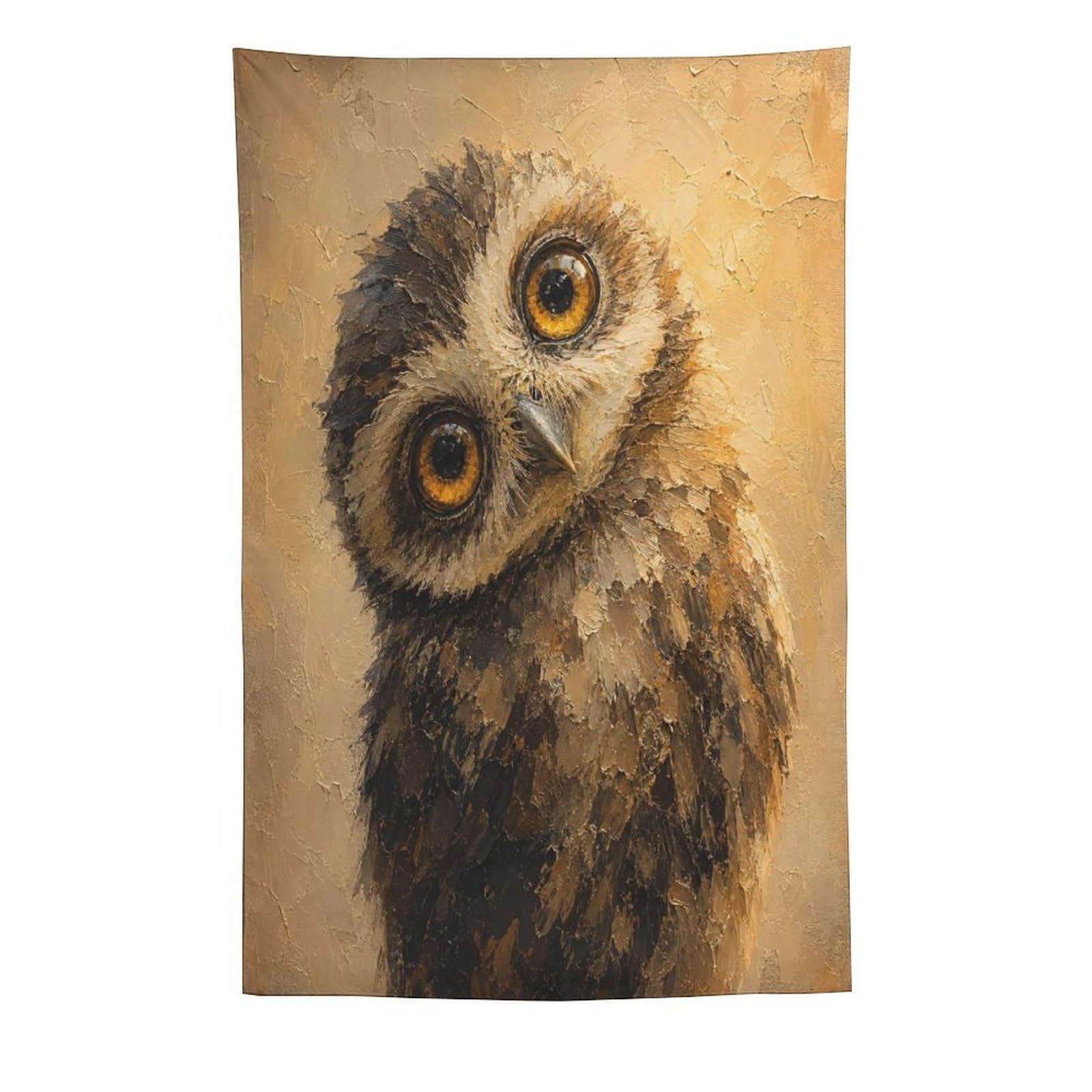 H3B8U2Y5 Wide Eyed Owl Portrait Wall Tapestry, Realistic Illustration Style