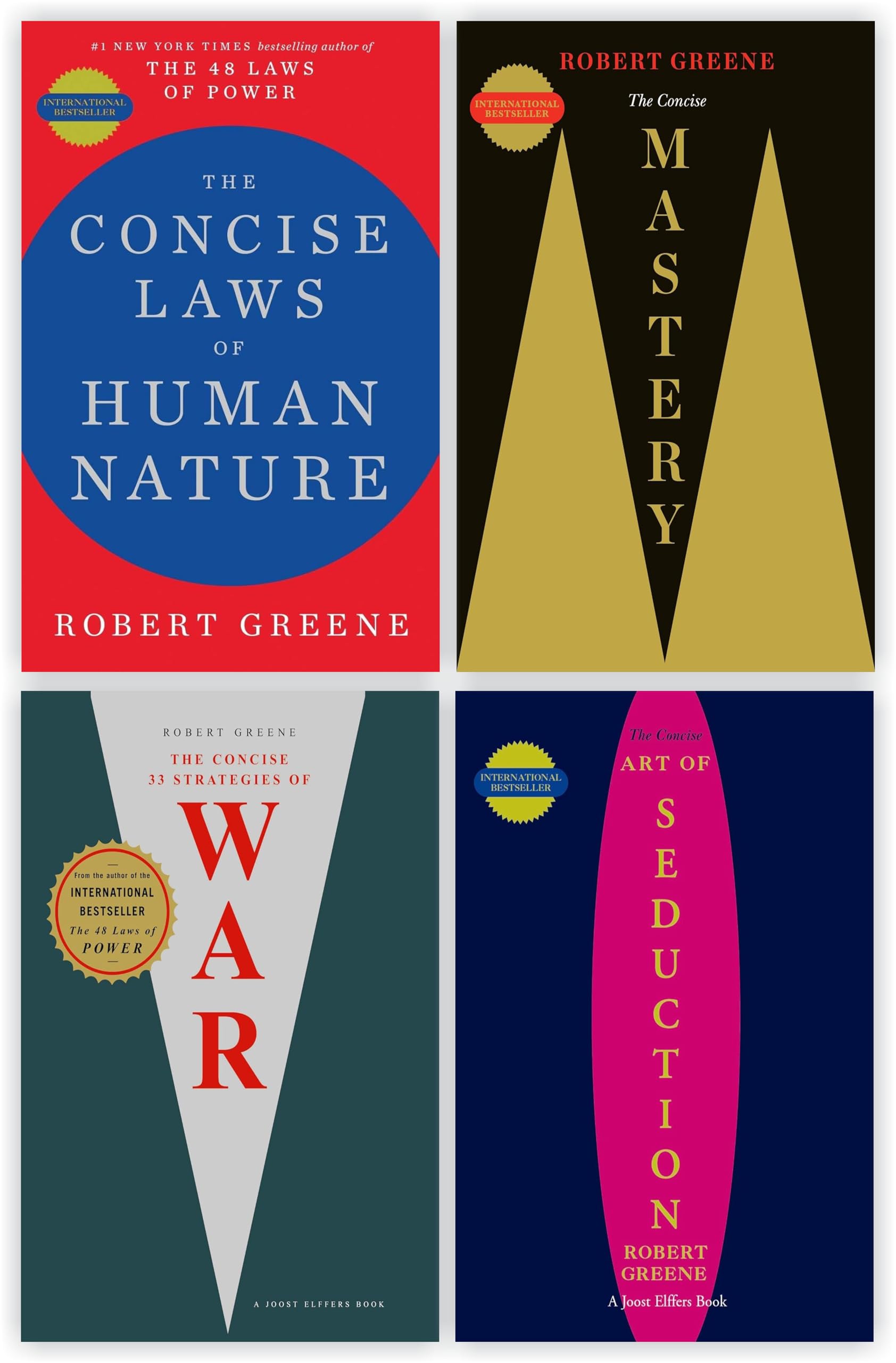 By Robert Greene 4 Book collection set: Concise Laws of Human Nature, The Concise Mastery, The Concise 33 Strategies of War & Concise Art of Seduction