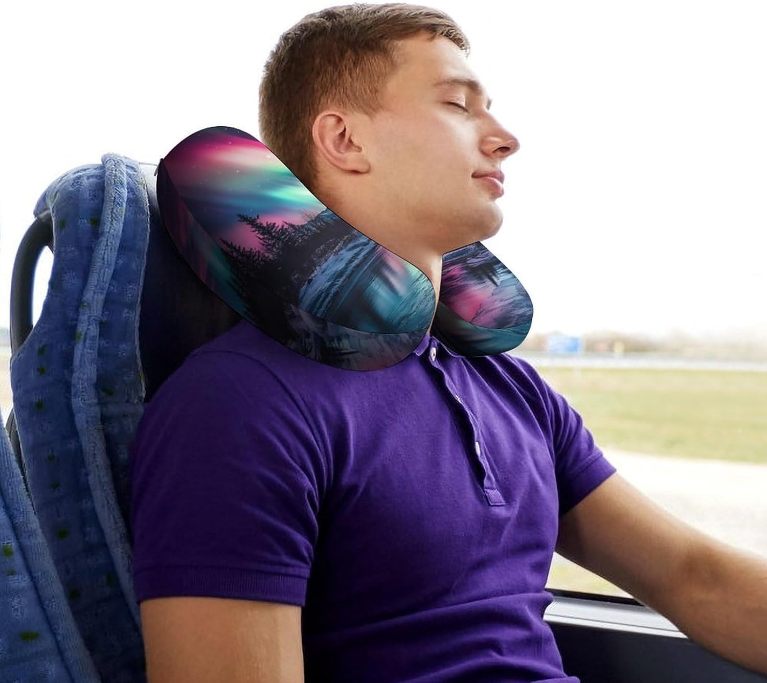 Northern Lights Red Blue Green Memory Foam Pillows U Shaped Travel Neck Pillow