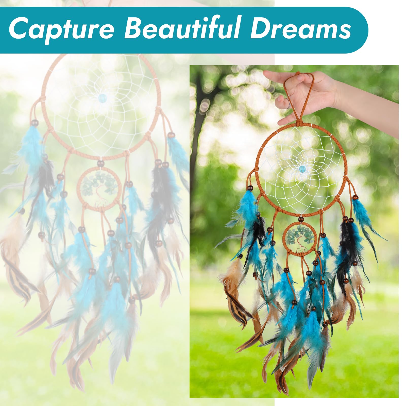 Handgefertigter Traumfänger Mit Mond & Federn - Blau-Lila Wanddeko