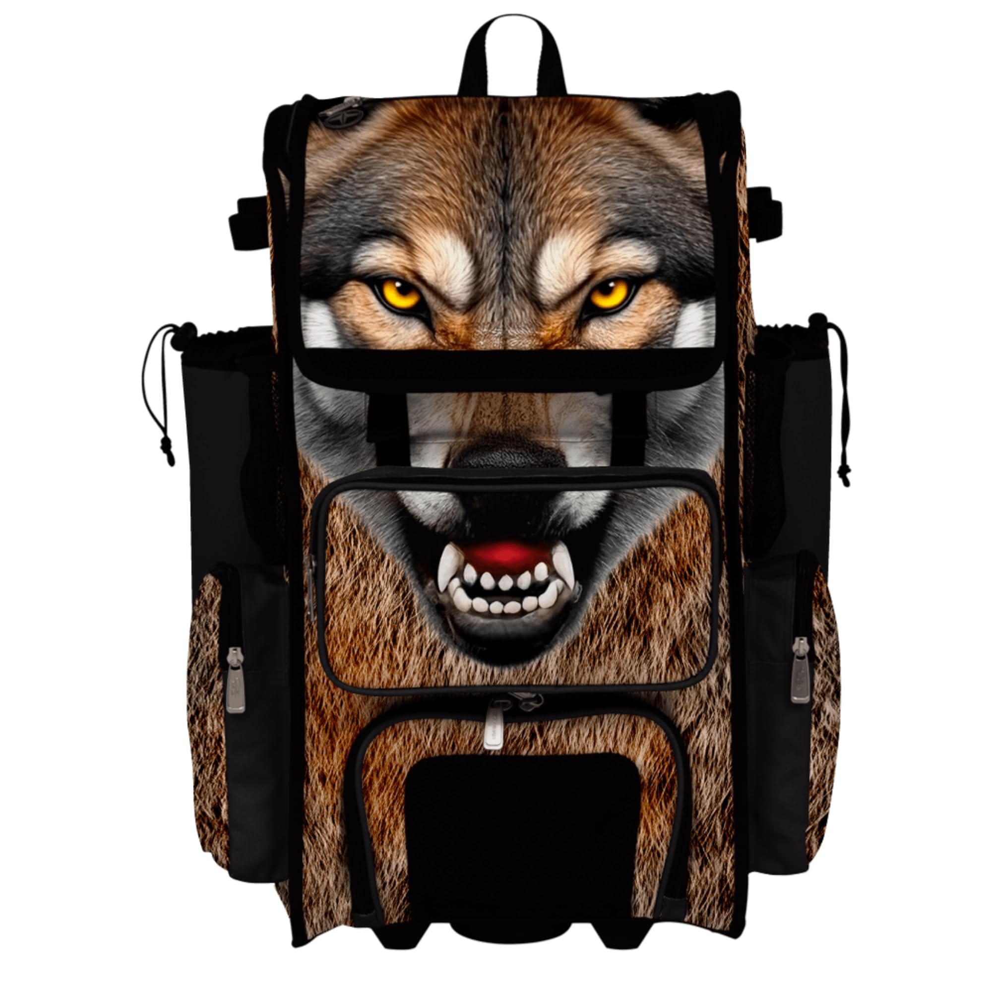 Boombah Rolling Superpack Baseball/Softball Gear Bag - Telescopic Handle - Holds 4 Bats - Wheeled Version - Wolf Black/Brown/White