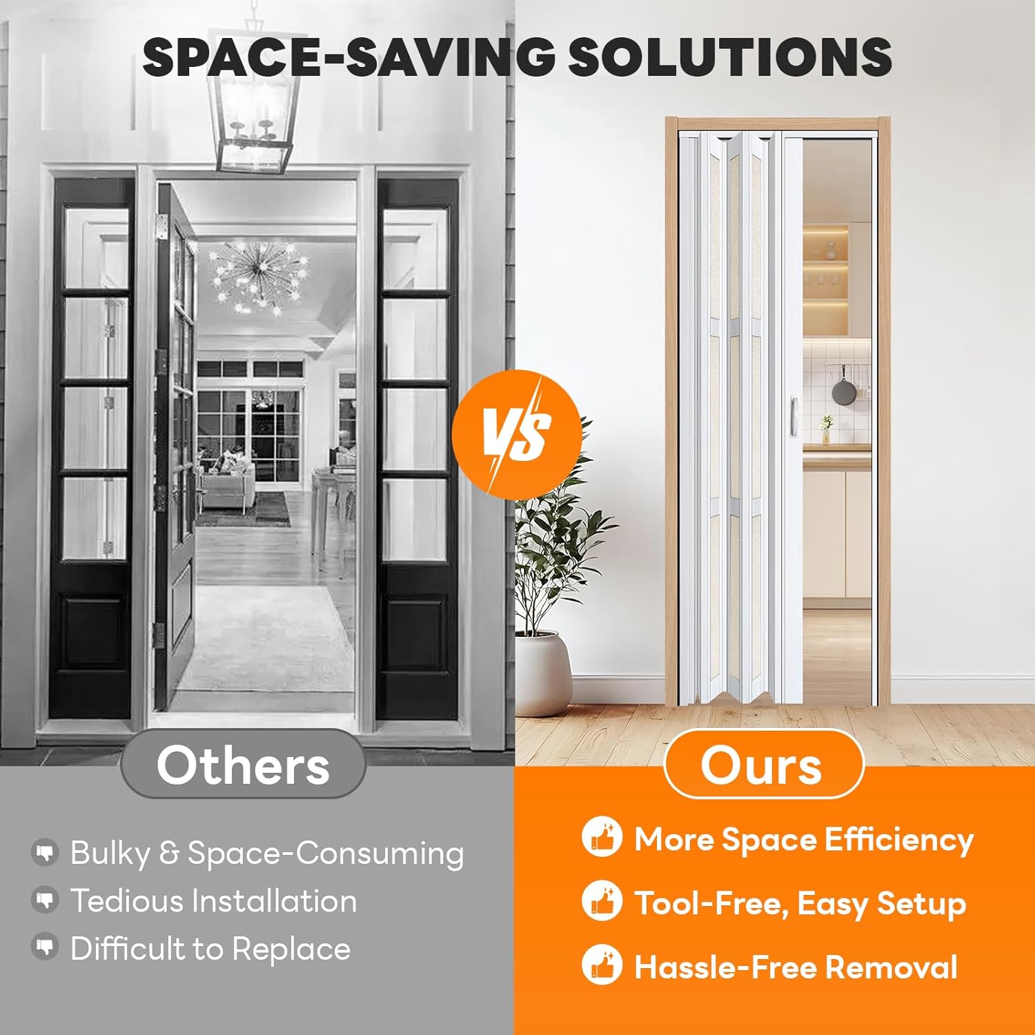 CCBOYSHARDWARE 36X80in Accordion Door with Frosted Acrylic Panels, Privacy PVC Folding Door with Lock & Handle, Double Magnetic Bifold Door for Closet, Pantry& Room Divider,Easy to Clean,Trimmable