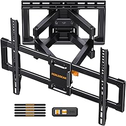 Perlegear UL Listed Full Motion TV Wall Mount for 42-90" TVs up to 132lbs, Heavy Duty TV Mount with Dual Articulating Arms, Tool-Free Smooth Tilt, Swivel, Fits 16" Studs, Max VESA 600x400mm, PGLF8