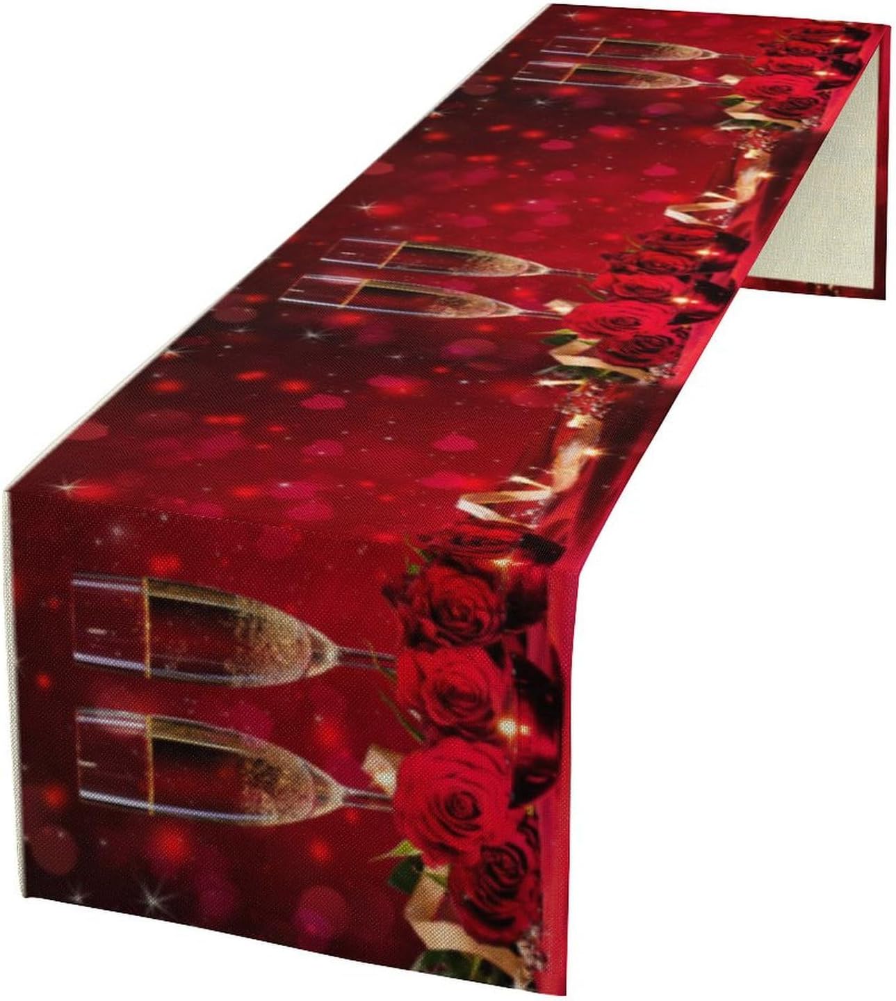 Red Wine Rose Table Runner Romantic Festival Candle Glass Red Rose Dinner for Farmhouse Cabin Home Kitchen Dining Holiday Wedding Party, 13x120 Inch