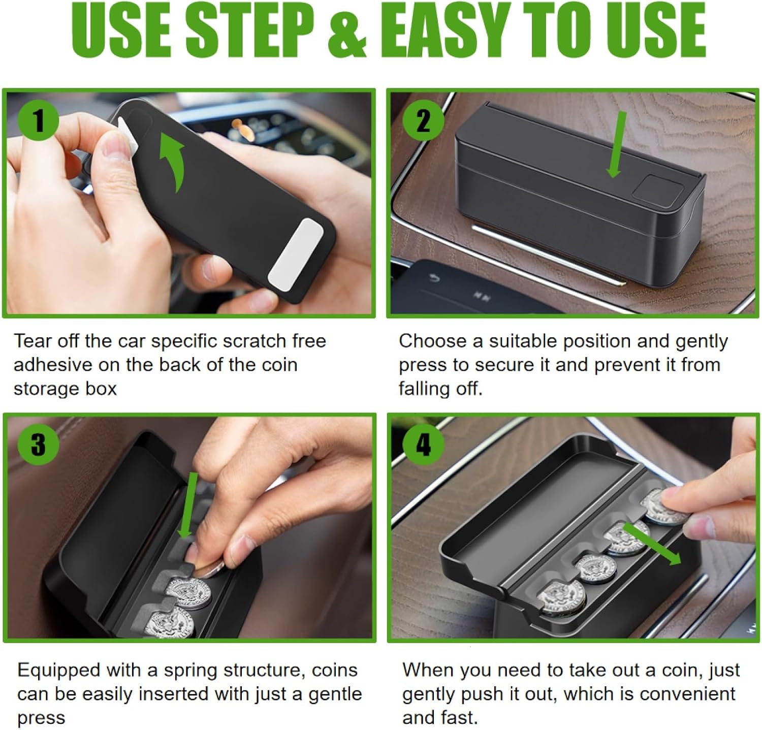 Coin Holder Change Organizer Storage Money Dispenser Dash-Mounted Fit for Most Car Trucks Accessories Office Desk Black image 3